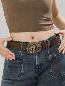 1pc Women's Fashionable Retro Print Waist Belt, Classic Black And Brown Colors Available, Delicate Details With Quality Feel. Lightweight And Comfortable, Can Accentuate Waistline With Dresses Or Add Chic Touch To Jeans, Suitable For Dates, Work And Other Occasions, Essential Accessory To Elevate Women's Outfits - A - View 5