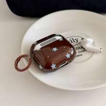 极简半透明棕蓝色星星挂环耳机保护套，兼容 Pro 3、新款Pro 2、可爱苹果4极简3，个性化半耳机保护套，女士款 - 棕色 - 查看 4