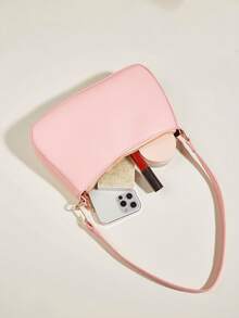 Fashionable Minimalist Underarm One Shoulder Baguette Bag - Pink - View 5