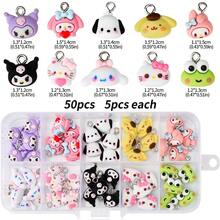 SANRIO 35个/50个可爱卡通树脂装饰品批发，3D迷你卡通动物吊坠装饰品，可用于DIY可爱手链装饰 - 彩色 - 查看 15
