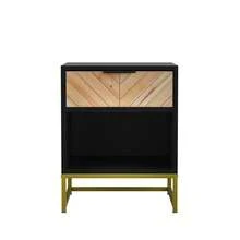 Modern Bedside Table With One Drawer And One Open Compartment, Suitable For Living Room, Bedroom And Hallway, 43 X 40 X 55 Cm, 1 Piece - Black + Natural Color + Medium Density Fiberboard - View 9