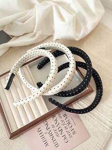 2pcs Polka Dot Black & White Fabric Headbands, Flattering Hairband For Girls - Multicolor - View 2