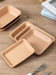 5/25/50 piezas Bandejas de papel kraft, Contenedores de alimentos cuadrados reforzados, Platos de servir para fiestas y aperitivos, Adecuados para barbacoa/aperitivos/hamburguesas/patatas fritas/pollo frito/perritos calientes - Marrón - Ver 12