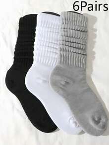 3双装 女士日韩风春夏百搭褶皱袜 学院风洛丽塔简约四季运动袜 纯色过膝袜（不含袜板） - 白色 - 查看 7