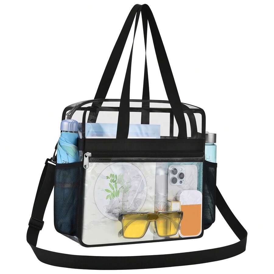 Ladies' Handbags, Beauty Bags, Briefcases, Daily Necessities Storage Bags, Tote Bags For Women, Shoulder Bag, Cartera, Large Tote Bag, Elegant Women's Handbag, Purses And Bags Women, Shoulder Bags For Women, Women Bags,Hand Bags,Cross Body Bag,Suitable For Outdoor Activities, Travel, Commuting, Work, Back To School, Concerts, Gyms, Local Warehouse Delivery 3-7 Days Clear Crossbody Bag, Transparent PVC & Nylon Stadium-Approved Tote With Adjustable Strap, See-Through Design For Daily Use, Gym & Sports Events – Keep Your Essentials Visible & Secure Convertible Clear Tote Bag, Dual-Use Handbag & Crossbody With Transparent PVC & Nylon Material, Perfect For Everyday Outings, Gym Workouts & Stadium Events – Lightweight & Durable Premium See-Through Crossbody Tote, Transparent PVC & Nylon Stadium-Compliant Bag With Multiple Pockets, Ideal For Daily Essentials, Gym Gear & Sports Events – Stylish & Functional For Women & Men - màu đen - Xem 1