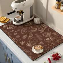 1pc Coffee Machine Drip Mat, Countertop Dish Drying Mat, Silica Gel Kitchen Mat, Coffee Pattern Dish Drying Pad, Suitable For Kitchen And Coffee Bar - Multicolor - View 7