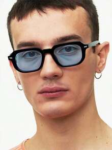 1PC Men's Casual Basic Retro Rectangular Fashion Glasses Suitable For Holiday Outings, Daily Outfit Matching, And Work Commuting - Dark Blue - View 13
