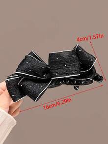 1pc Women's Solid Color Rhinestone Mesh Bow Banana Hair Clip, Elegant Bun Updo Hair Accessory, Suitable For Daily Wear, Claw Clips - Multicolor - View 3