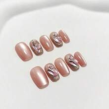 Exquisite And Fashionable New 10 Pieces Of Handmade Armor, Pink Cat's Eye Short Nail Art Patch, Gentle And Sweet Removable Fake Nail Art Piece - Z210 [果凍凝膠 + 滾輪] - 查看 2