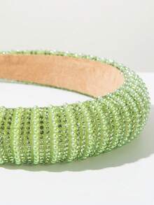1pc Elegant Geometric Pattern Rhinestone & Pearl Headband, Bright Color Minimalist Chic Headpiece, Suitable For Girls Outdoor Travel Beach, Summer Travel Accessories,Festival,Party - Green - View 3