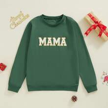 Mommy And Me Matching Outfits Christmas/Halloween Sweatshirts Family Matching Xmas Clothes Long Sleeve Crewneck Mama/Mini Letter Print Sweatshirts Pullover Tops Winter Fall Clothes - xanh quân đội - Xem 7