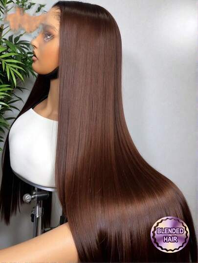 200% Plus Density Lace Front Wigs 28 30 32 Inch 13X4 7*5 HD Bone Straight HD Lace Wigs Natural Swiss Pre Plucked Transparent Lace 4# Brown Color Human Blended Hair Wigs With Baby Hair High Temperature Resistant Fiber Wig For Women