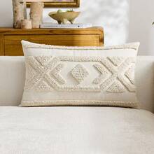 1pc Bohemian Style Beige Geometric Pattern Embroidered Throw Pillow Cover, Diamond Plush Cushion Cover, Suitable For Indoor Decor, All Season Pillow Sham, Pillow Insert Not Included - Beige - View 10