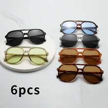 1pc Unisex PC Material Double Bridge Large Frame High Quality Minimalist Stylish Glasses, Suitable For Travel, Vacation, Casual Occasions, Daily Wear - 6pcs - View 5