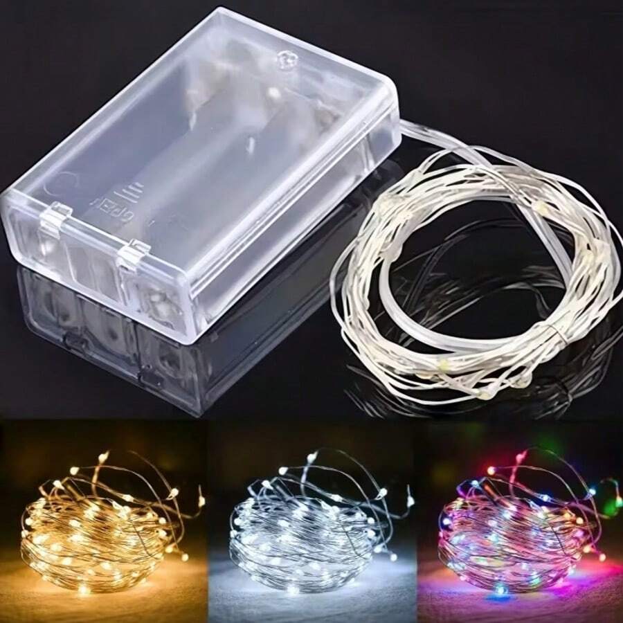 1pc Fairy Lights, LED Copper Wire Lights, 10/20/30/50/100 LEDs, 1m/2m/3m/5m/10m, Battery Powered (Batteries Not Included), Suitable For Bedroom, Garden, Party, Wedding, Room Decor, Wedding Decor, Christmas Decor, Fairy Tale Lights, Yard Tree, Christmas, Wedding Party Decor