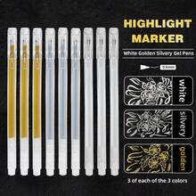 3/9 bút dạ quang nghệ thuật 0.6mm, nét vẽ móc, màu trắng trung tính, vàng bạc, khô nhanh, chống thấm nước, thích hợp cho việc vẽ và đánh dấu trong lớp học. - Nhiều màu - Xem 1
