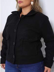 Women's Casual Jacket, Wool-Type Fabric, Pockets, Buttons On The Front, Suitable For Everyday Cold Weather. - Black - View 5
