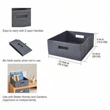 Gray Textured Half-Size Fabric Storage Bin, Space-Saving Home Organizer - Grey - View 5