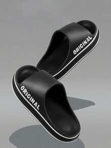 Men's Minimalist Slippers, Comfortable Indoor/Bathroom/Beach Slip-On Sandals For Summer, Unisex - Black - View 5