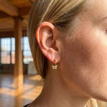 蝴蝶结圆形金耳环，时尚女装 - 金色 - 查看 4