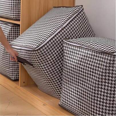 1 Piece Of Houndstooth Storage Bag, Moving Storage Helper, Foldable Portable Storage Bag, Moisture-Proof And Dust-Proof, Large-Capacity Household Storage Bucket Suitable For Clothes And Bedding, Ideal Storage Basket, Suitable For Eid, Ramadan, Valentine's Day And Christmas