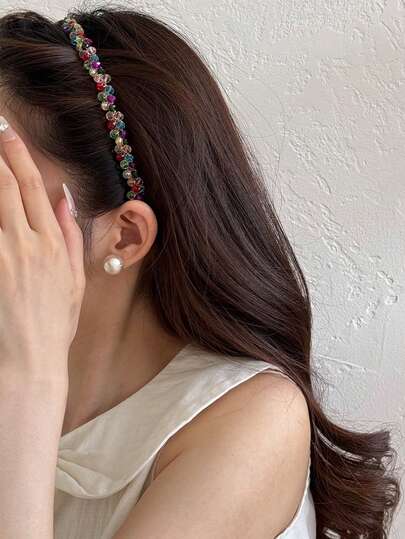 Renkli Kristal Boncuklu Saç Bandı, Zarif ve Şık Gelin Saç Aksesuarı, El Yapımı Dokuma Yüksek Kaliteli Dopamin Saç Süsü