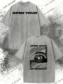 Abstract Eye Pattern Dream Scene Printed Heavy Wash Cotton Tshirt 230g Weight Oversized Fit Big And Tall Men Women Comfortable Street Style Basic Tee - 深灰色 - 查看 2