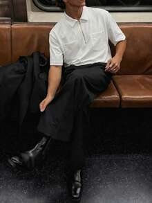 男士休闲通勤日常拉链半开襟 Polo 衫 - 白色 - 查看 1