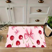 Pink Cherry Bow Print Area Rug 3 Piece Set, Sweet Coquette Pattern Floor Mat, Non-Slip Entryway Kitchen Carpet, Non-Slip, Absorbent, Washable Polyester, Kitchen And Laundry Area, Laundry Room | Decorative Floor | Absorbent, Laundry Room Decor - Multicolor - View 5