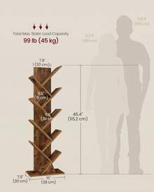 VASAGLE Tree Bookshelf, Modern Bookcase, Floor Standing Book Shelf, For Bedroom, Living Room, Home Office - Camel - View 6
