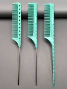 1pc/3pcs/5pcs/6pcs Heat-Resistant Durable Hair Styling Comb Set, 19 Models Available, Macaron Color With Ruler, Suitable For Long/Short Hair, Cutting, Styling, Salon/Home/Travel Use - Mint Blue - View 14