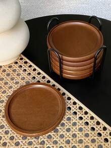 5件套日式竹木杯垫，含1个铁架，木质茶杯垫，圆形木质茶盘隔热垫，禅意木质杯垫套装，圆形木质茶杯垫套装 - 彩色 - 查看 7