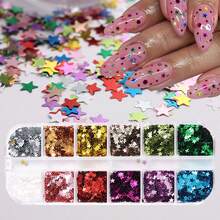 Decoración de uñas con estrellas brillantes, Purpurina con forma de estrella de cinco puntas, Pegatinas de gel ultradelgadas y sencillas, Decoraciones de arte de uñas populares en línea, Pegatinas de uñas ultradelgadas con láser - Multicolor - Ver 9