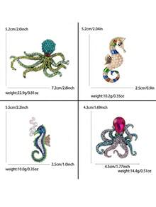 Broches de lujo con rinoestras de pulpo y perla de caballito de mar - Alfileres de vida marina para mujeres y unisex para fiestas casuales, accesorios de joyería, regalos para amigos, insignias y decoración - vida marina - Ver 7