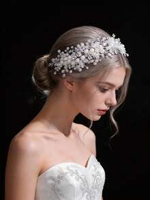 Luxury Crystal Beaded Headpiece, Boho Bride Tassel Headband, Wedding Party Styling Accessory, Elegant Women's Rhinestone Headpiece - White - View 1