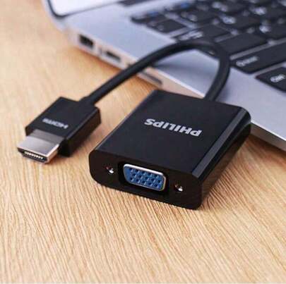 PHILIPS SWR1620B/93 HDMI轉VGA轉接器 支援1080P高清轉換 3.5mm音訊輸出 連接顯示器投影機 即插即用無需驅動 黑色