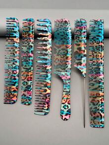 Bộ 6 lược tạo kiểu tóc, lược chuyên nghiệp với họa tiết da báo thời trang, chất liệu nhựa PC chịu nhiệt bền bỉ, dụng cụ tạo kiểu tóc thiết yếu tại nhà - Bao gồm lược gỡ rối, lược chia tóc, lược tạo độ phồng, lược đánh pomade, lược dành cho nam và lược dành cho nữ. - Nhiều màu - Xem 3