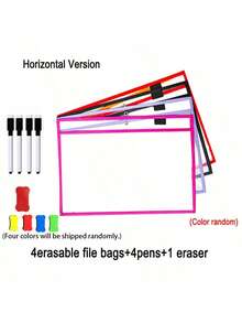 BELLKIDS 6/12 Transparent Double-Sided Erasable Dry Erase Bags With 8-Color Pens, Hanging Writing File Bags, Colored Graffiti And Painting Bags, PVC Storage Bags, Interactive Props, Perfect For Classrooms, Families, Student Stationery, And Teaching Tools. - Multicolor - View 26
