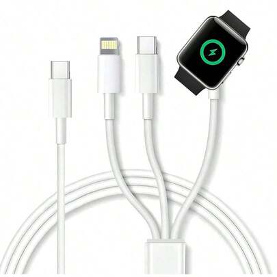 Przenośny kabel ładujący 3 w 1 kompatybilny z Apple Watch Series 9/8/7/6/5/4/3/2/1/SE i 16/15/14/13/12/11/Pro/Max/XS/X/