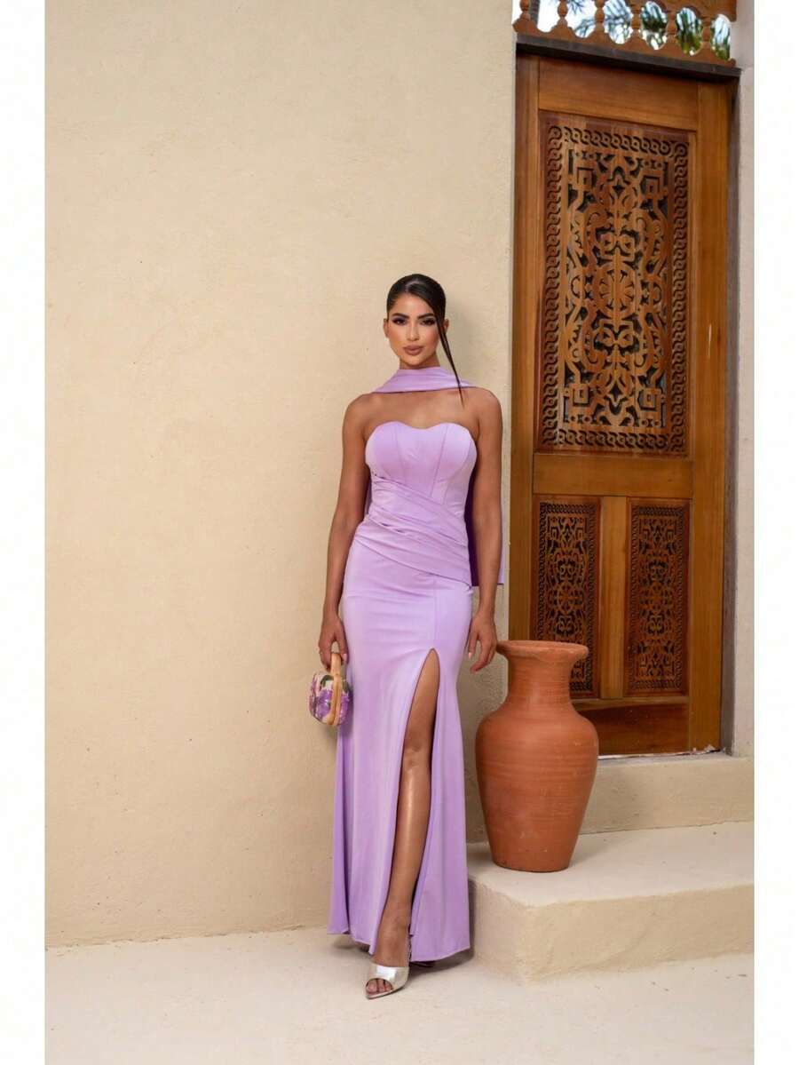 Glamorous Long Party Dress For Bridesmaids, Weddings, And Graduations. - Lilac - View 1