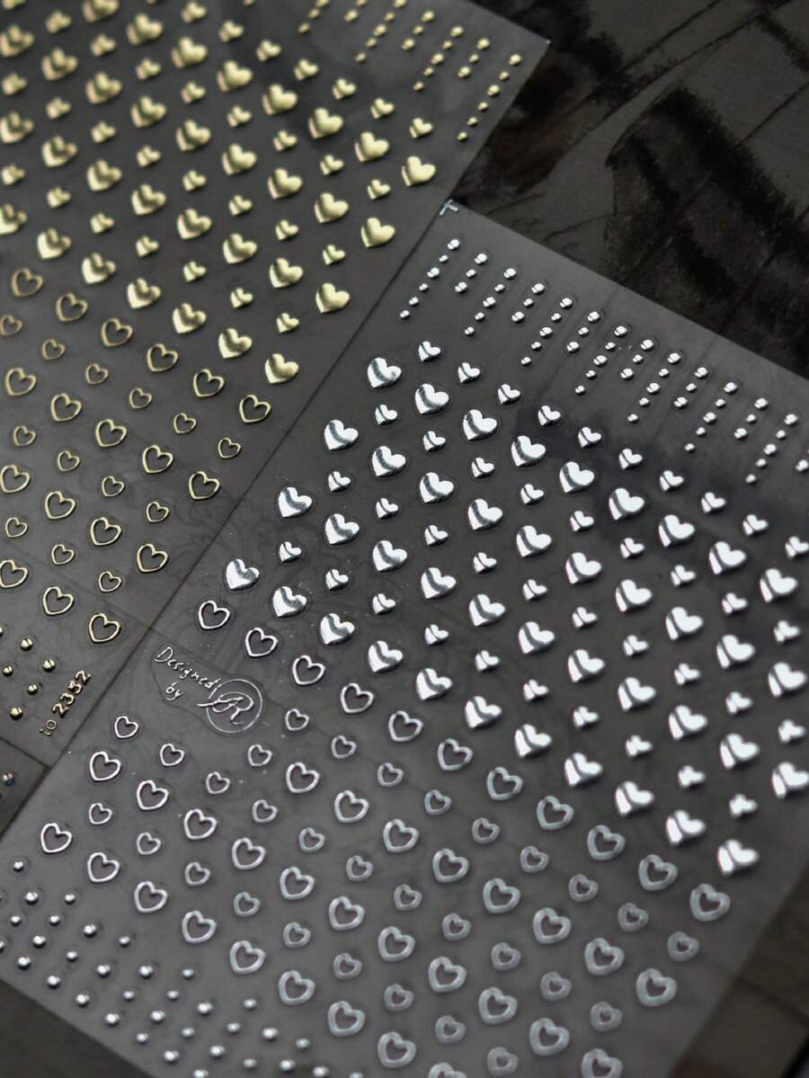 1 Piece Of 5D Punk Star Nail Sticker With Silver Heart-Shaped Design, High-Quality Nail Decoration Sticker, Nail Sticker Nail Stickers - Silver - View 1