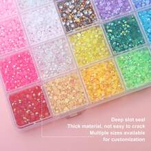 Bộ 3 viên đá trang trí móng tay hình tròn, đính kèm đá resin 24 khe, màu AB huỳnh quang, phụ kiện tự làm móng. - Nhiều màu - Xem 5