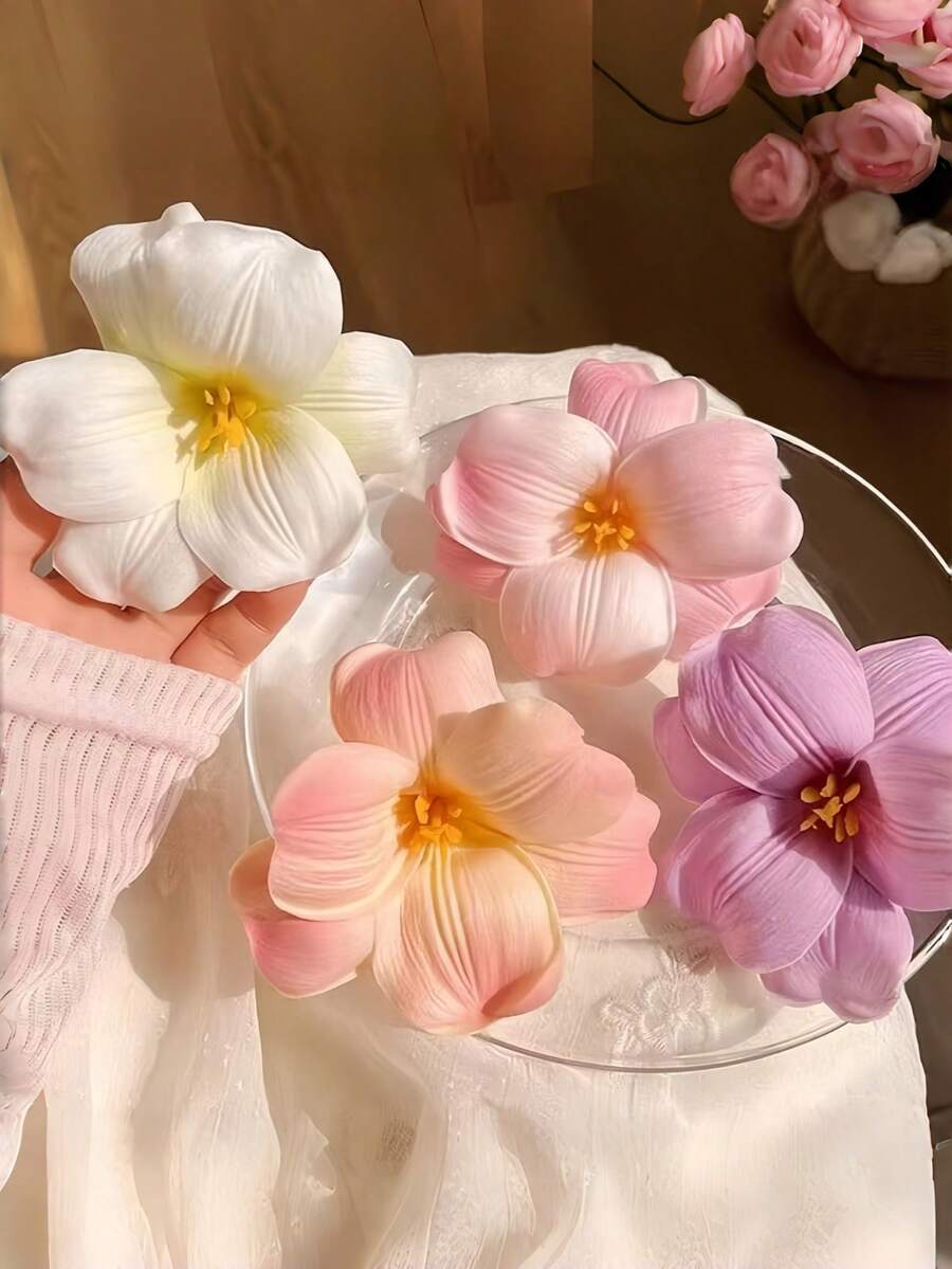 4 piezas Pinzas para el cabello con flores de hibisco estilo bohemio, adecuadas para niñas, pinzas para el cabello con flores grandes, accesorios para el cabello para fiestas en la playa de Hawái - Multicolor - Ver 1