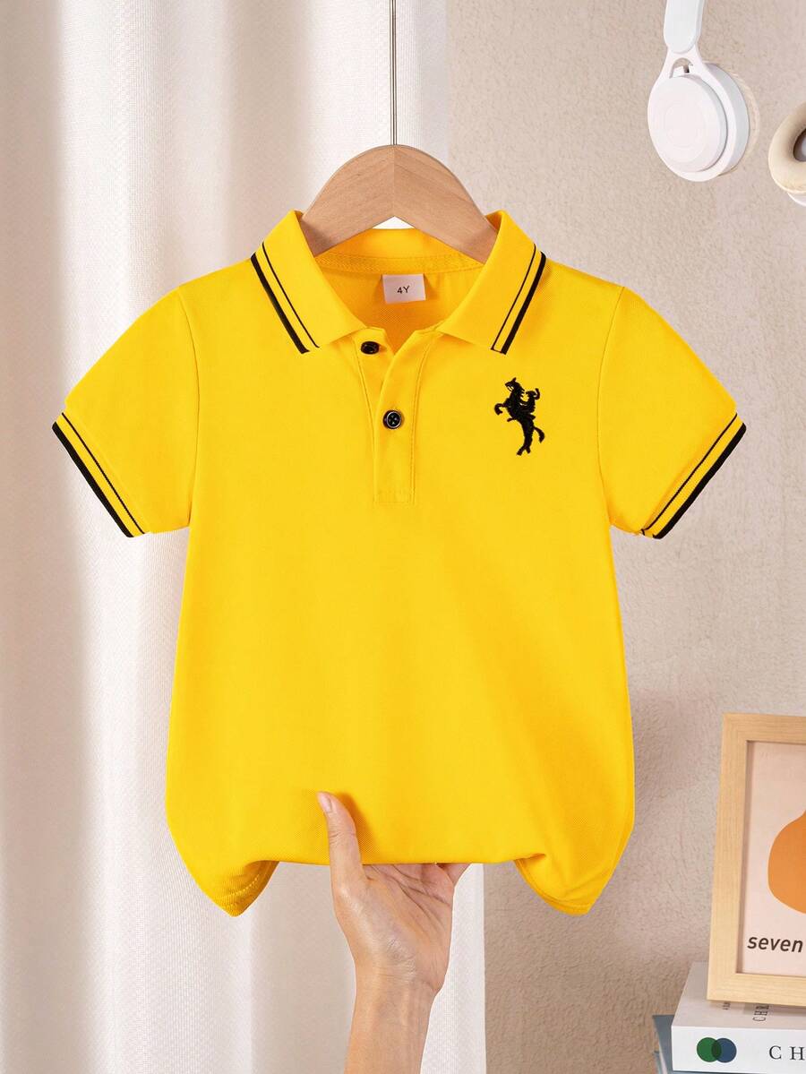 男童拼色短袖 Polo 衫 - 黃色 - 查看 1