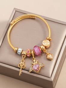 1 chiếc vòng tay kiểu dáng tối giản thanh lịch hình trái tim và vương miện, thích hợp để đeo hàng ngày. - Vàng - View 3