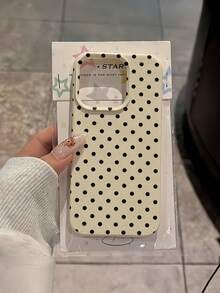 1个黑色波点图案大孔米色皮革防摔手机保护壳，TPU材质，适合作为节日礼物，兼容苹果Xs/Xsmax/Xr/11/12/13/14/15/16pro/Promax/14/15/16plus/17，男女通用 - 白色 - 查看 5
