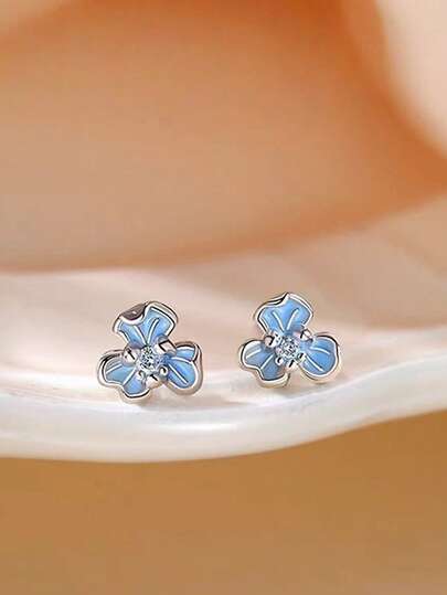 1 Đôi bông tai hoa diên vĩ xanh tối giản, thời trang, thiết kế độc đáo, bông tai hoa thanh lịch dành cho nữ