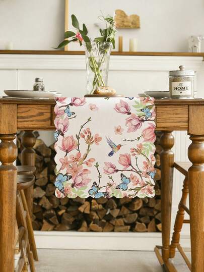 1件装花鸟蝴蝶春季桌旗，季节性厨房餐桌装饰，适用于家居派对装饰