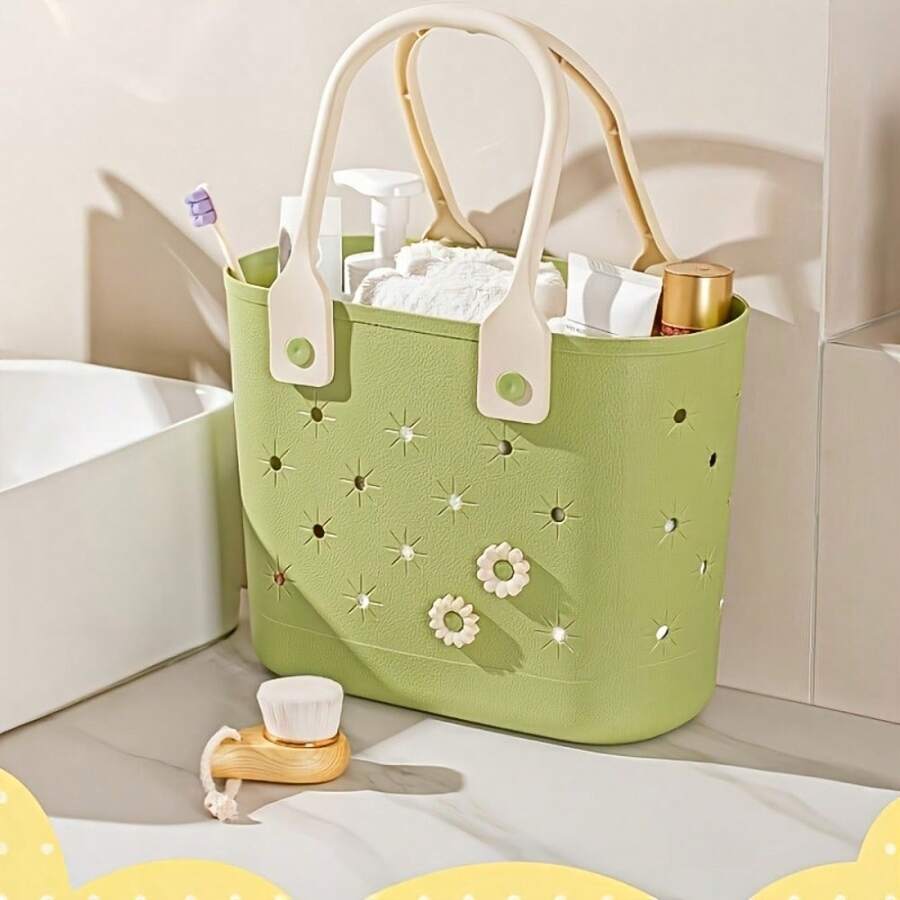 2pcs Floral Pattern Tote Bags, Floral Rubber Beach Tote Bags Made Of Durable Material With Soft Handles, Suitable For Storing Toiletries, Shopping, Camping, Etc. Reusable Multipurpose Personal Care Storage Bags For Home And Travel. - Multicolor - View 1
