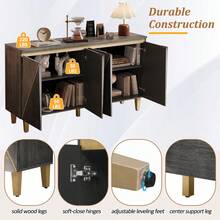 TREXM 60" Retro Buffet Cabinet With Storage 4-Door Vintage Sideboard Cabinet With Dimensional Effect Doors And Adjustable Shelves For Dining Room Kitchen And Living Room Light And Dark Gray - Dark Gray + Light Gray + Solid Wood+MDF1 - View 7
